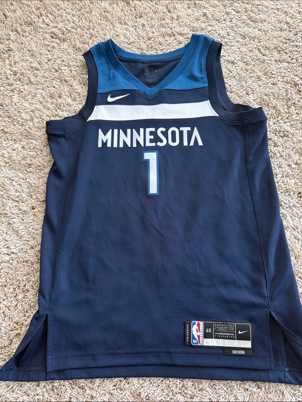 Nike Navy Blue Minnesota Basketball Timberwolves Jersey #1 Anthony Edwards small